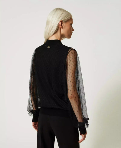 Twinset Milano Top in maglia e tulle plumetis