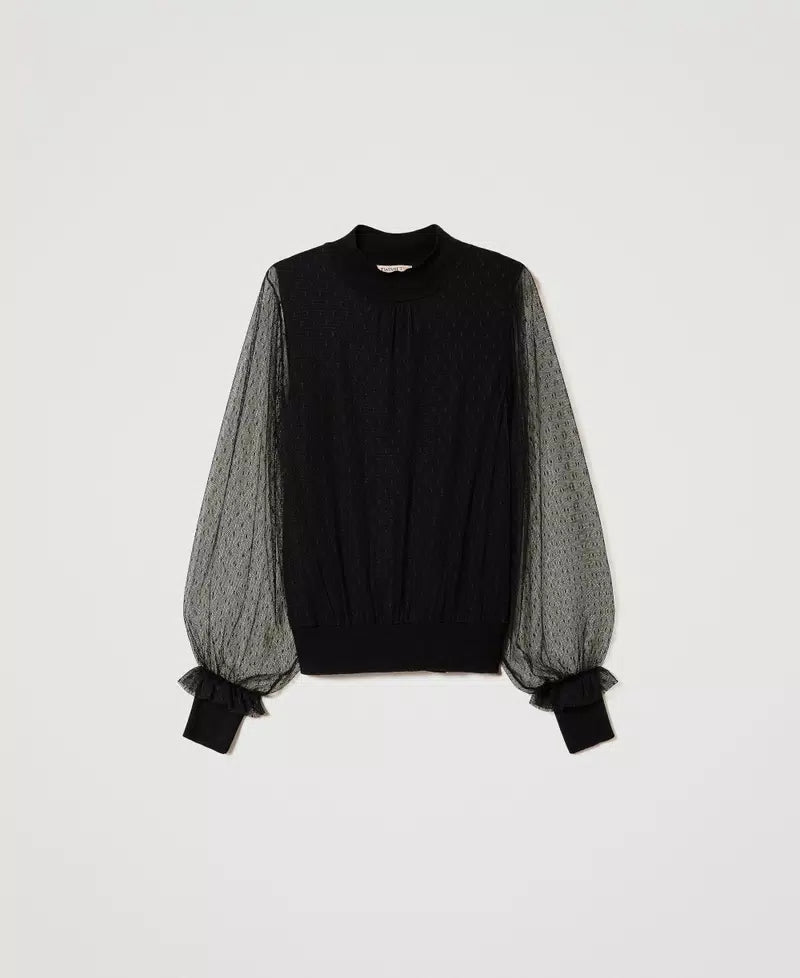 Twinset Milano Top in maglia e tulle plumetis