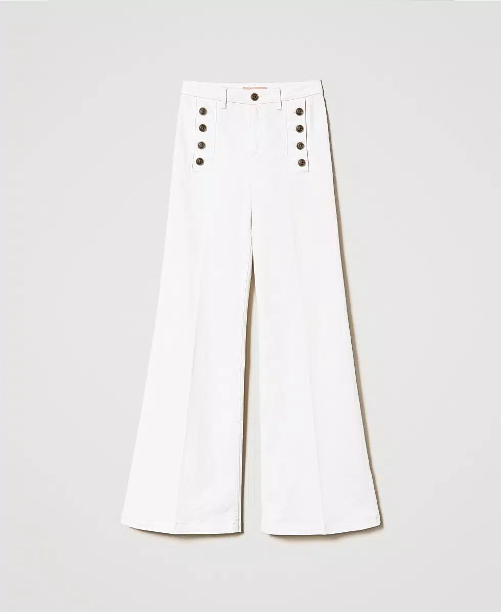 Twinset Milano Jeans flare bianco con bottoni décor