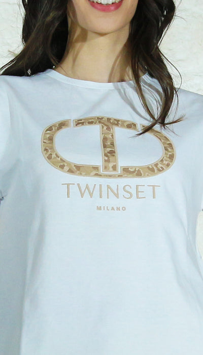 Twinset Milano T-shirt stampa logo camouflage. 241TT2142