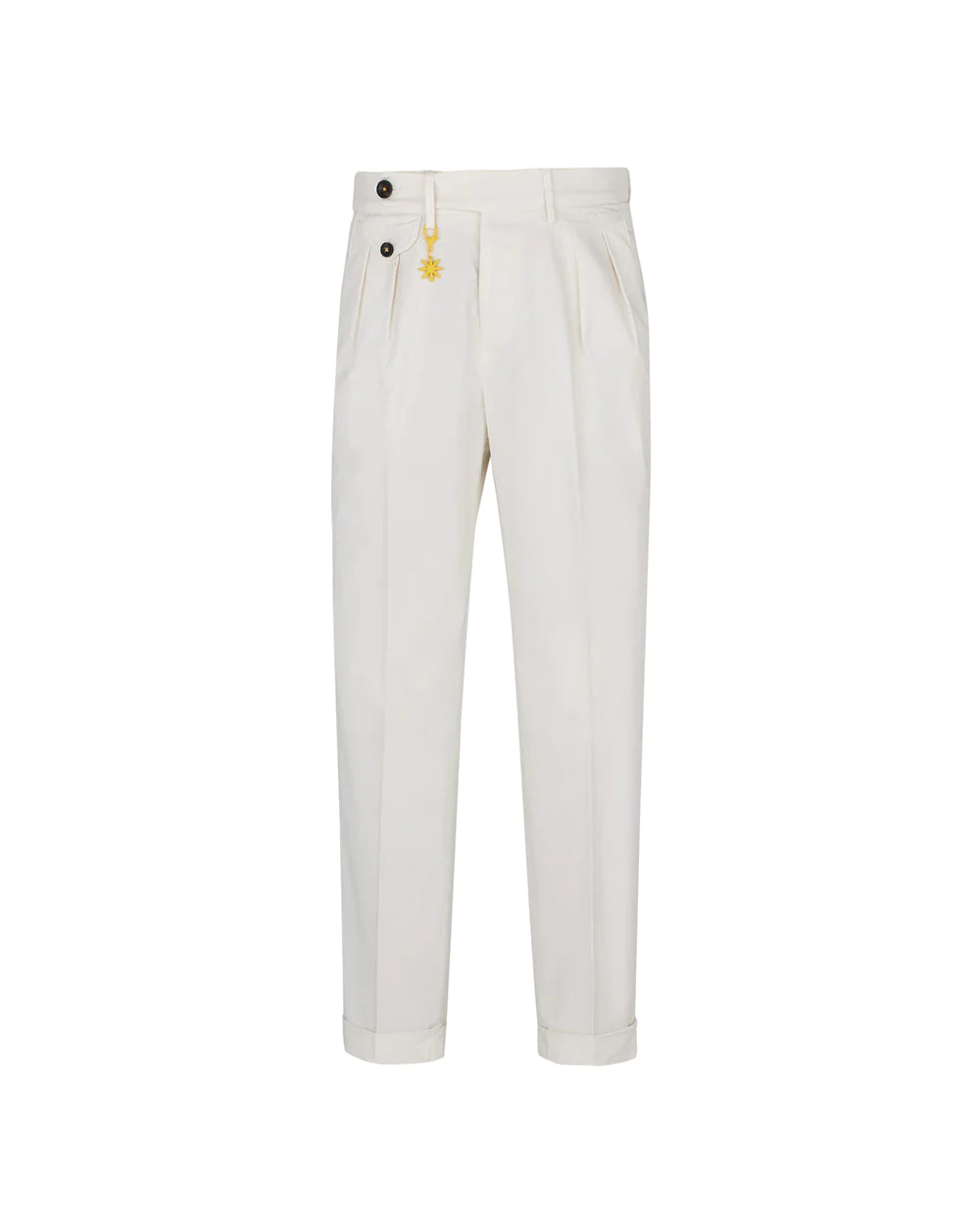 Manuel Ritz Pantalone doppia pinces baggy twill cotone stretch bianco