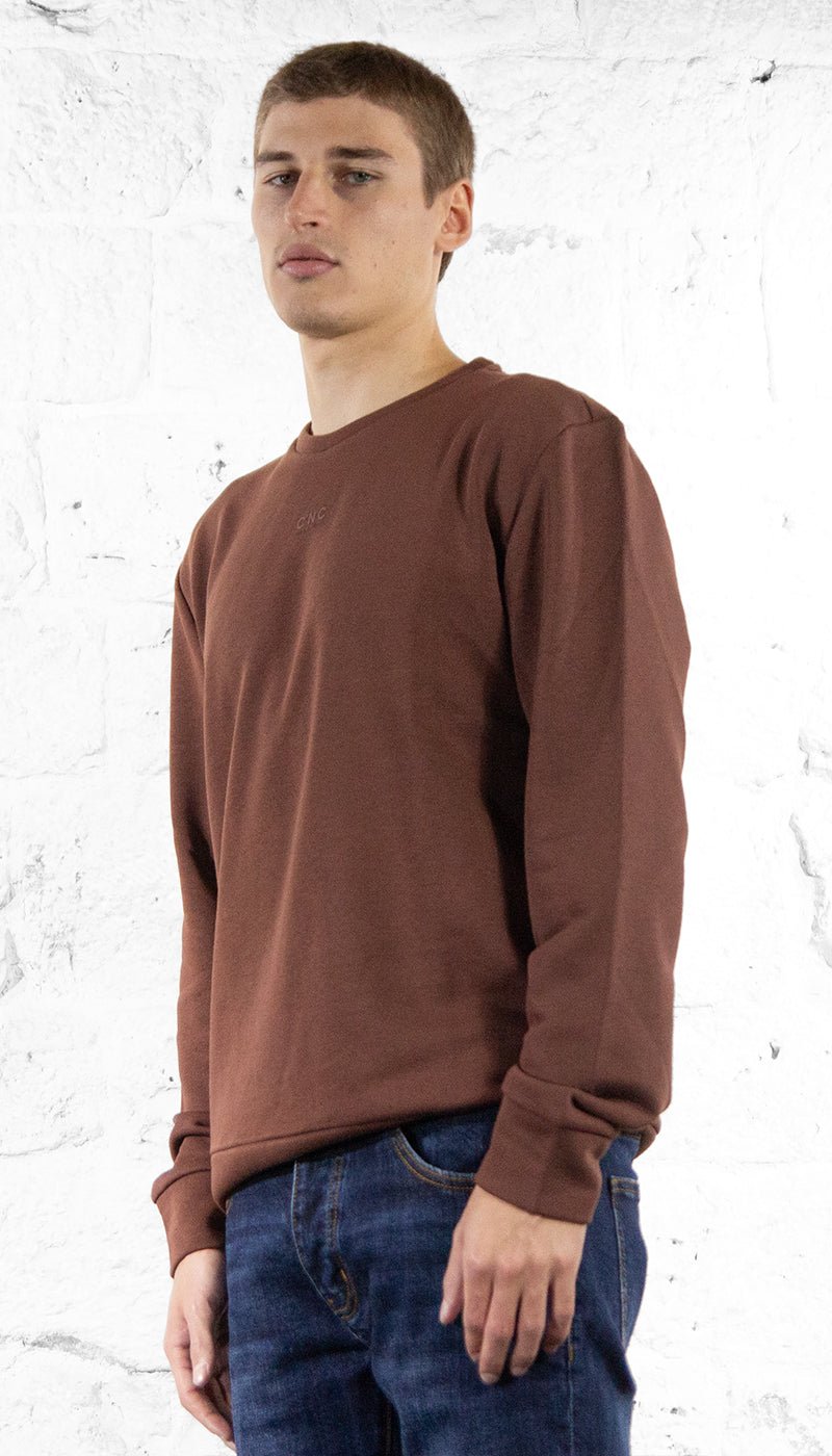 C'N'C Felpa girocollo marrone in cotone Felpa - Boutique Luisa Trendy