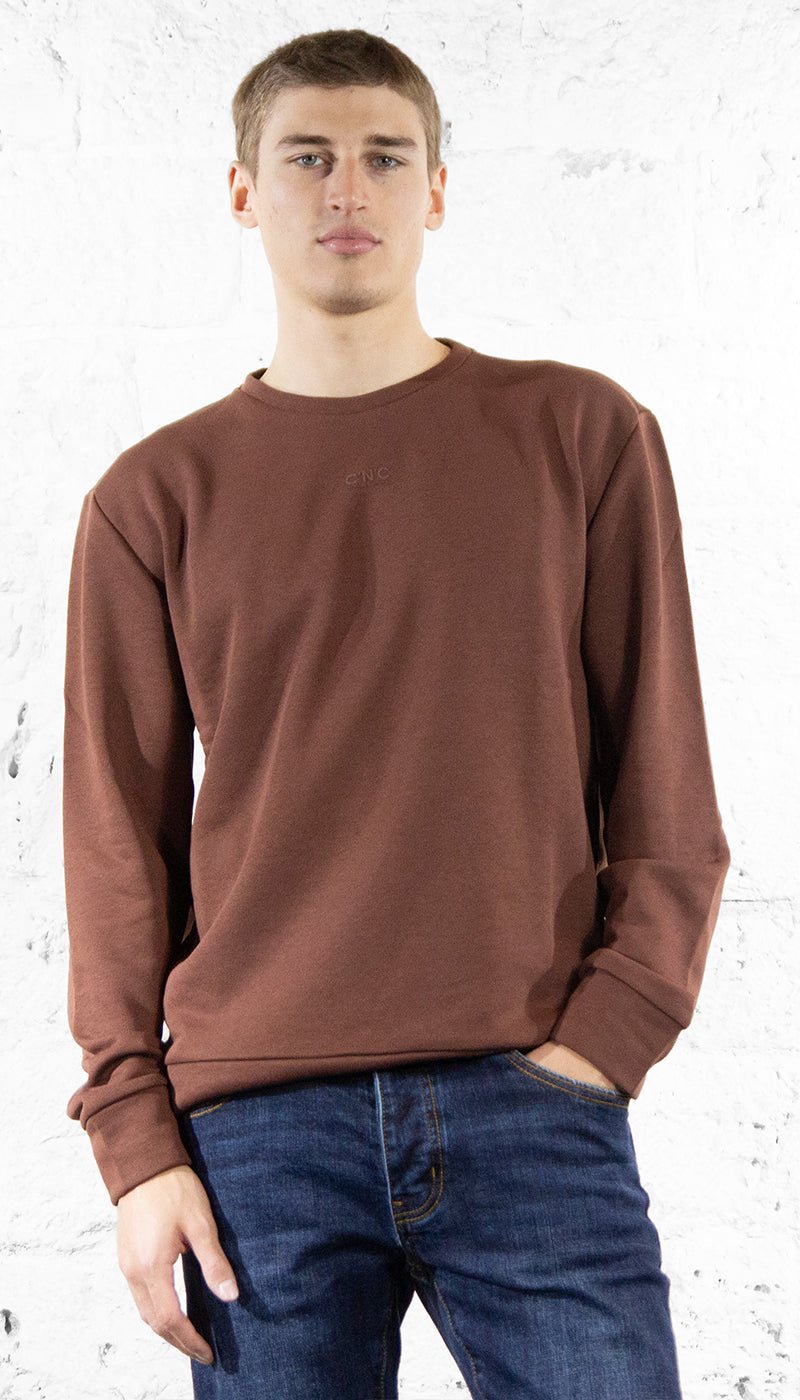 C'N'C Felpa girocollo marrone in cotone Felpa - Boutique Luisa Trendy