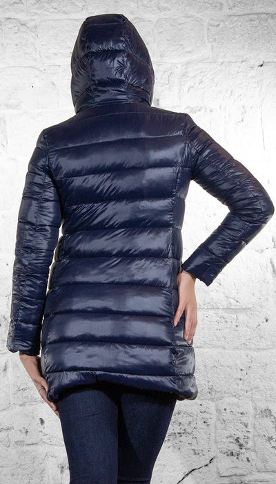 De Lamp Piumino lungo blu con cappuccio in tessuto reversibile trapuntato CW L863 Capispalla Donna - Boutique Luisa Trendy