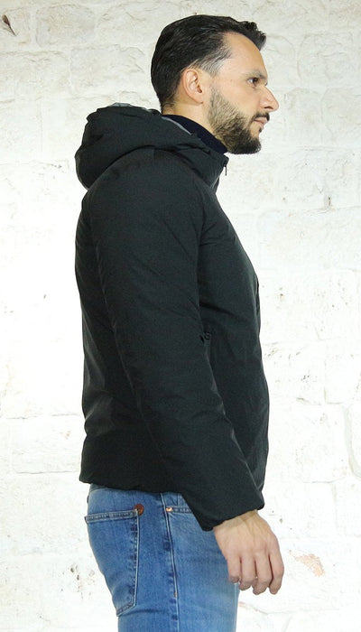 De Lamp Uomo Piumino nero con cappuccio in tessuto reversibile Capispalla Uomo - Boutique Luisa Trendy