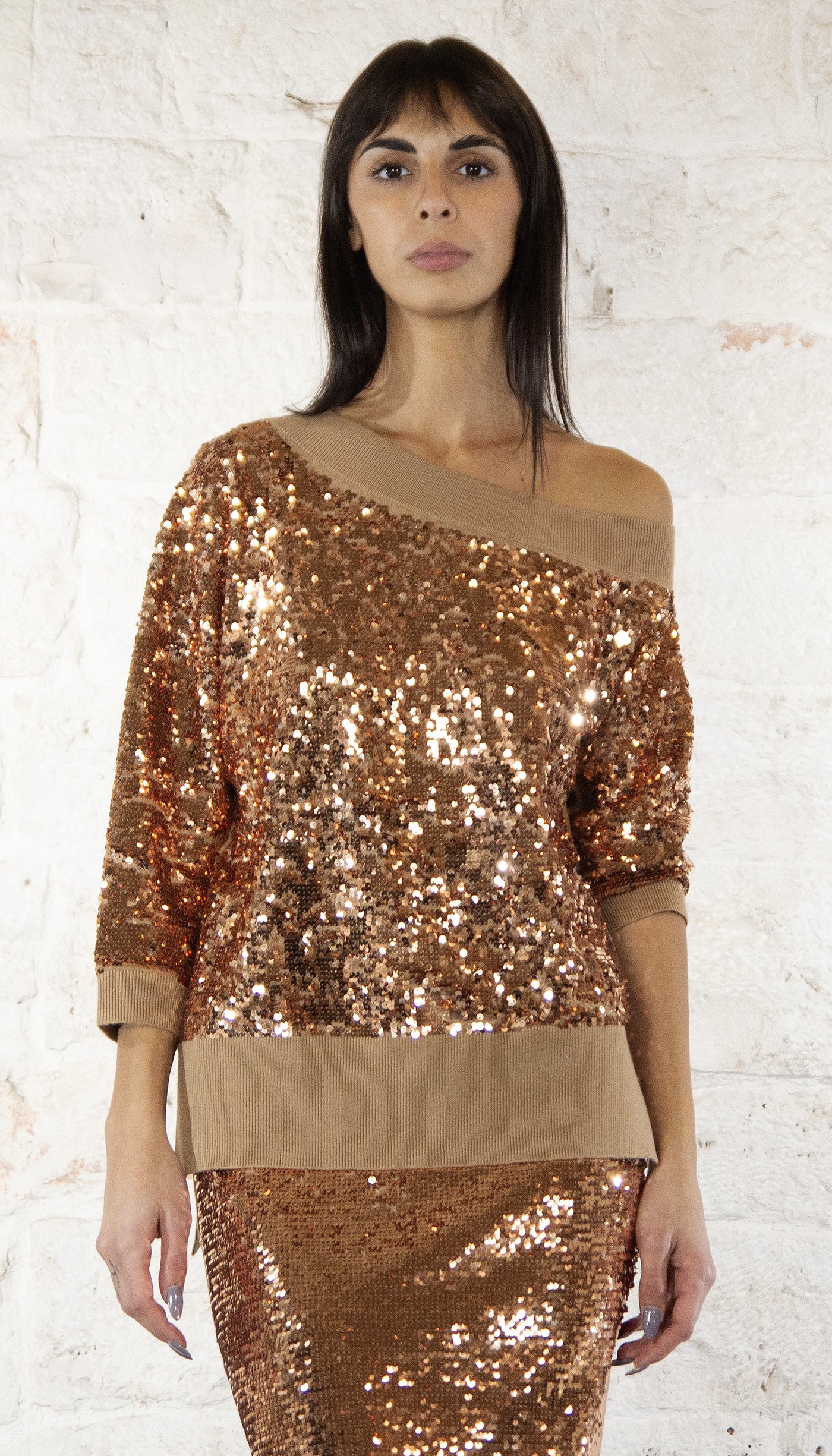 Denny Rose Jeans Completo in maglia con paillettes