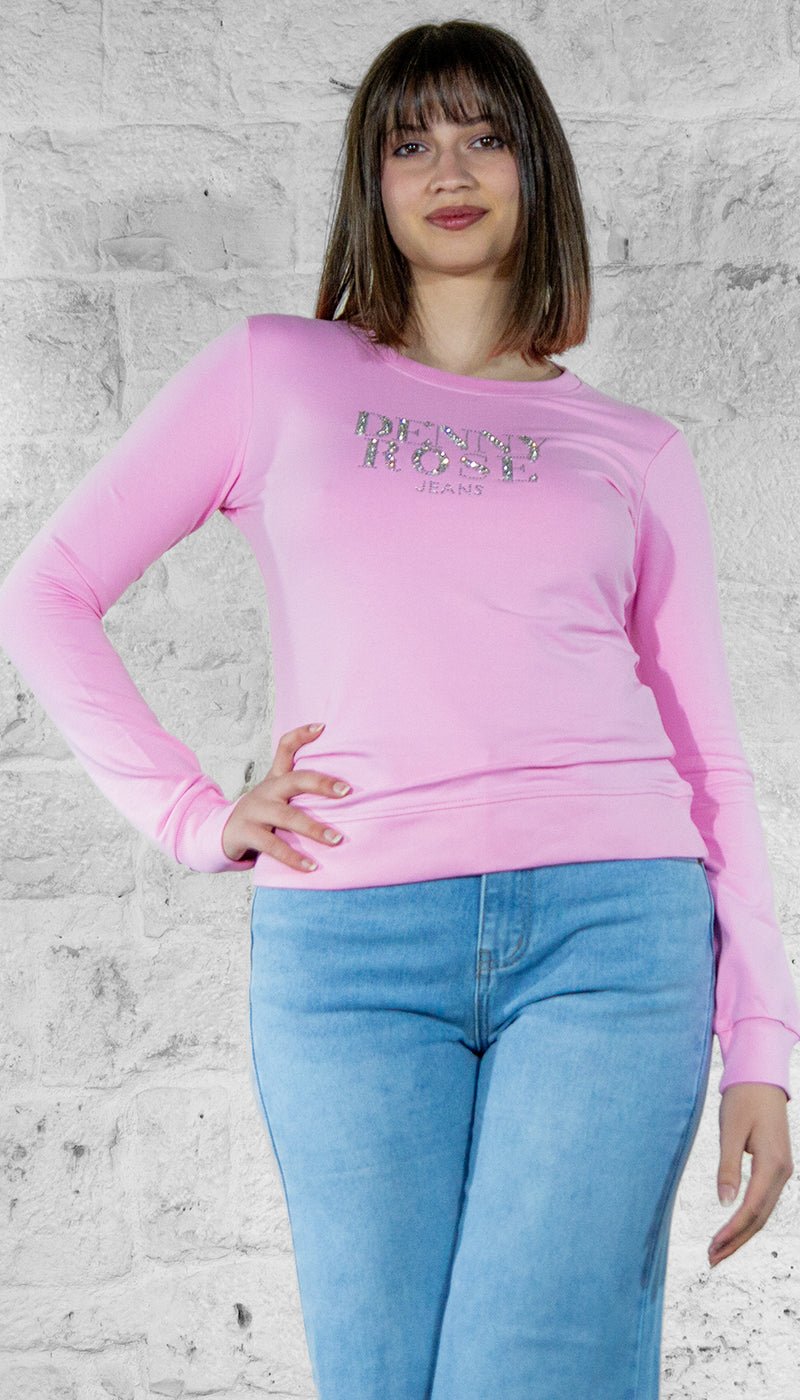 Denny Rose Jeans Felpa rosa con logo in strass Felpa - Boutique Luisa Trendy