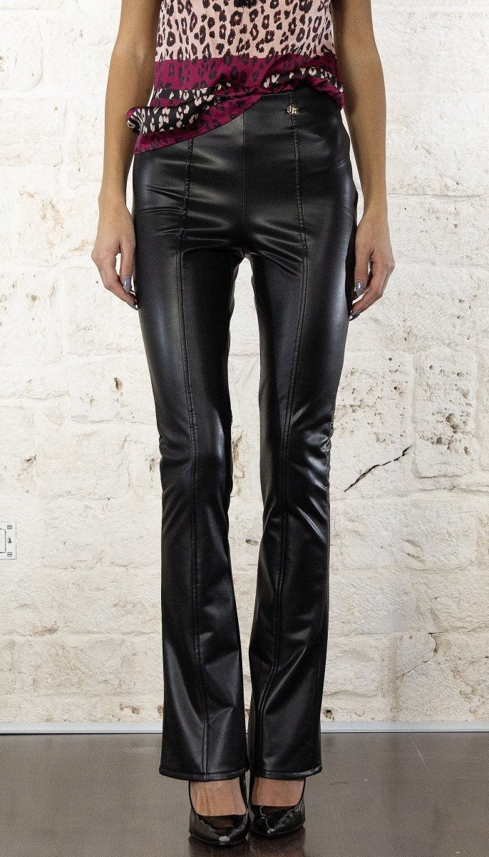Denny Rose Pantalone nero in similpelle a zampa Pantalone Donna - Boutique Luisa Trendy