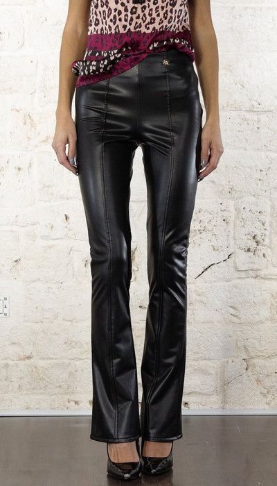 Denny Rose Pantalone nero in similpelle a zampa Pantalone Donna - Boutique Luisa Trendy