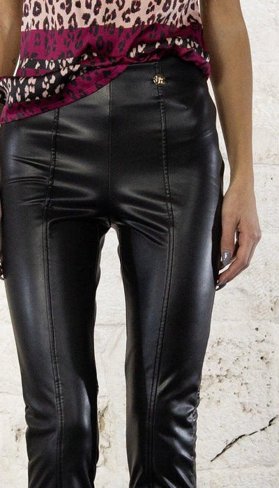 Denny Rose Pantalone nero in similpelle a zampa Pantalone Donna - Boutique Luisa Trendy