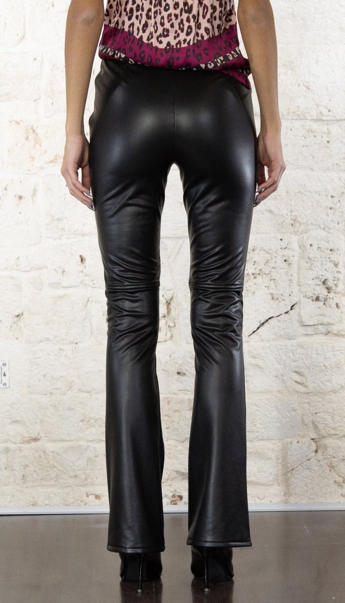 Denny Rose Pantalone nero in similpelle a zampa Pantalone Donna - Boutique Luisa Trendy