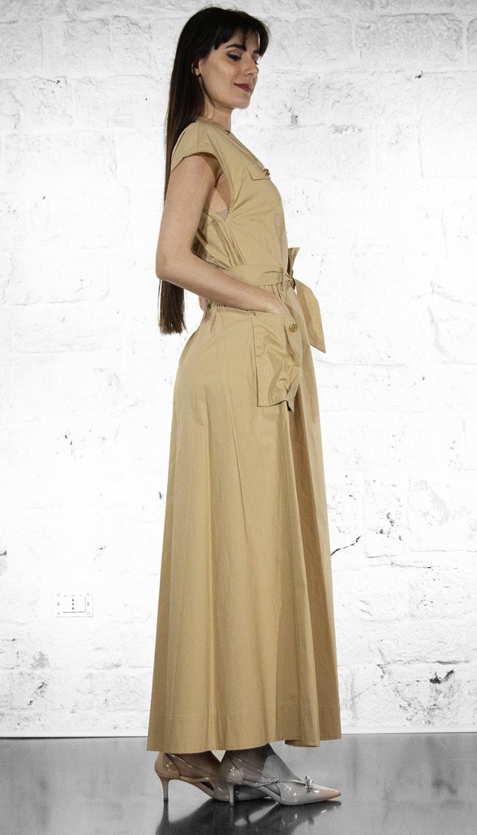 Gaudi Abito lungo da donna beige in cotone con tasche cargo Vestiti - Boutique Luisa Trendy