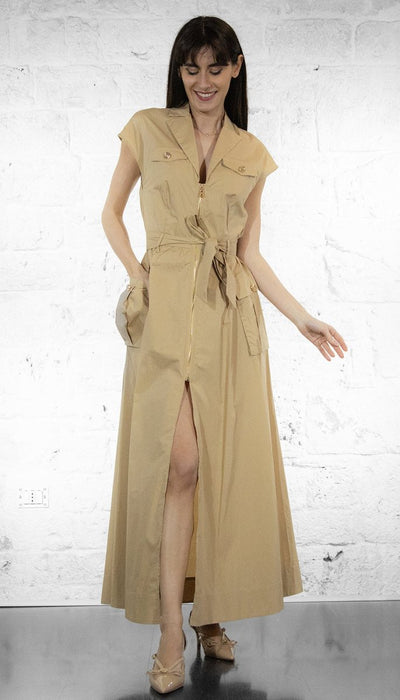 Gaudi Abito lungo da donna beige in cotone con tasche cargo Vestiti - Boutique Luisa Trendy