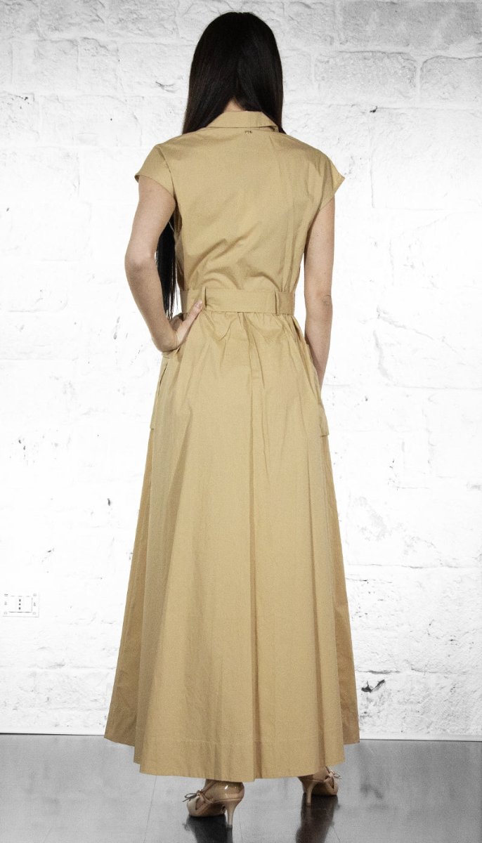 Gaudi Abito lungo da donna beige in cotone con tasche cargo Vestiti - Boutique Luisa Trendy