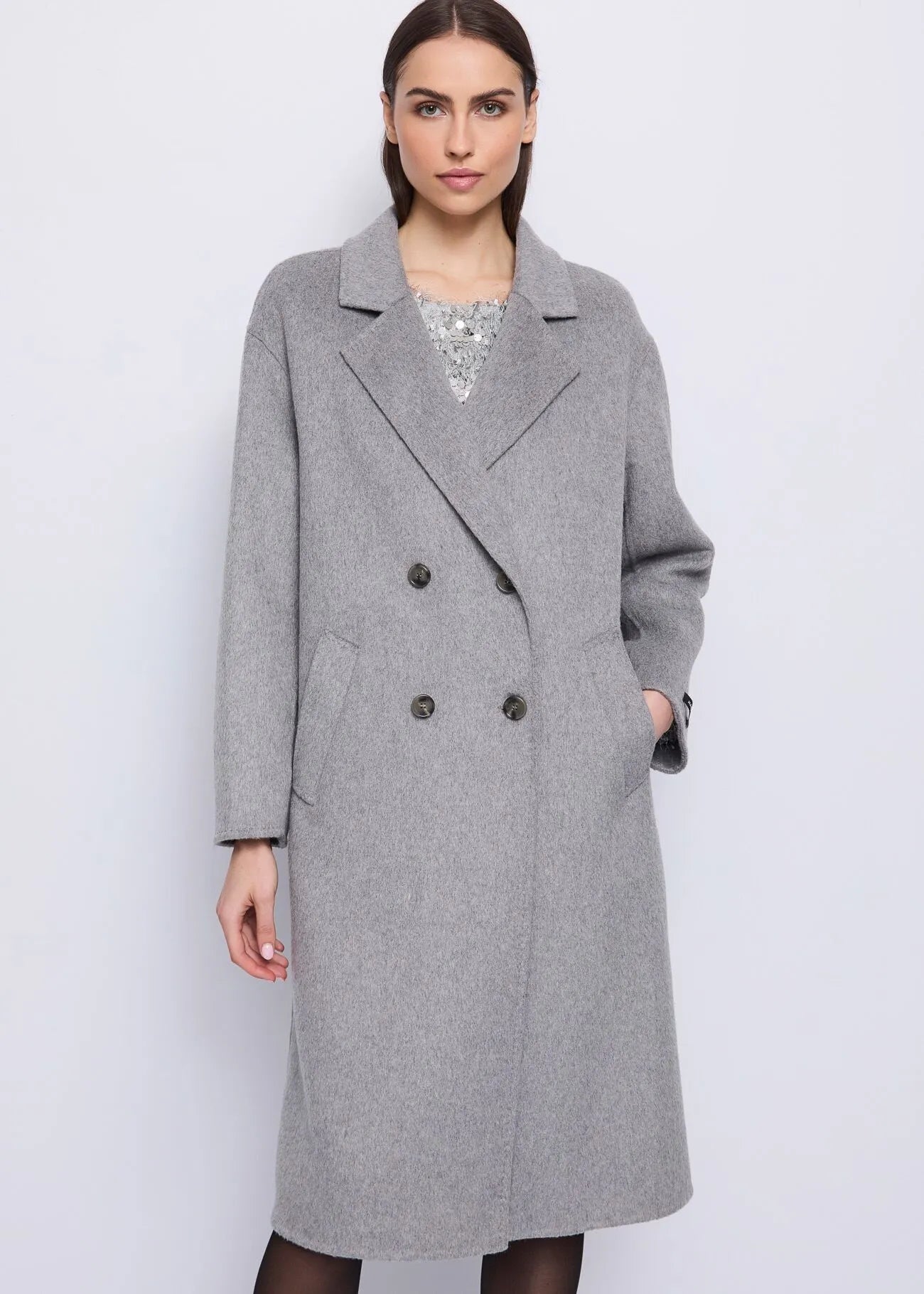 Gaudi Cappotto da donna in panno grigio oversize