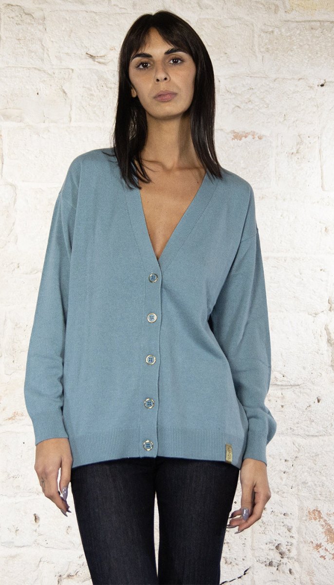 Gaudi Cardigan celeste in misto lana e cashmere Maglie e cardigan Donna - Boutique Luisa Trendy