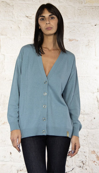 Gaudi Cardigan celeste in misto lana e cashmere Maglie e cardigan Donna - Boutique Luisa Trendy