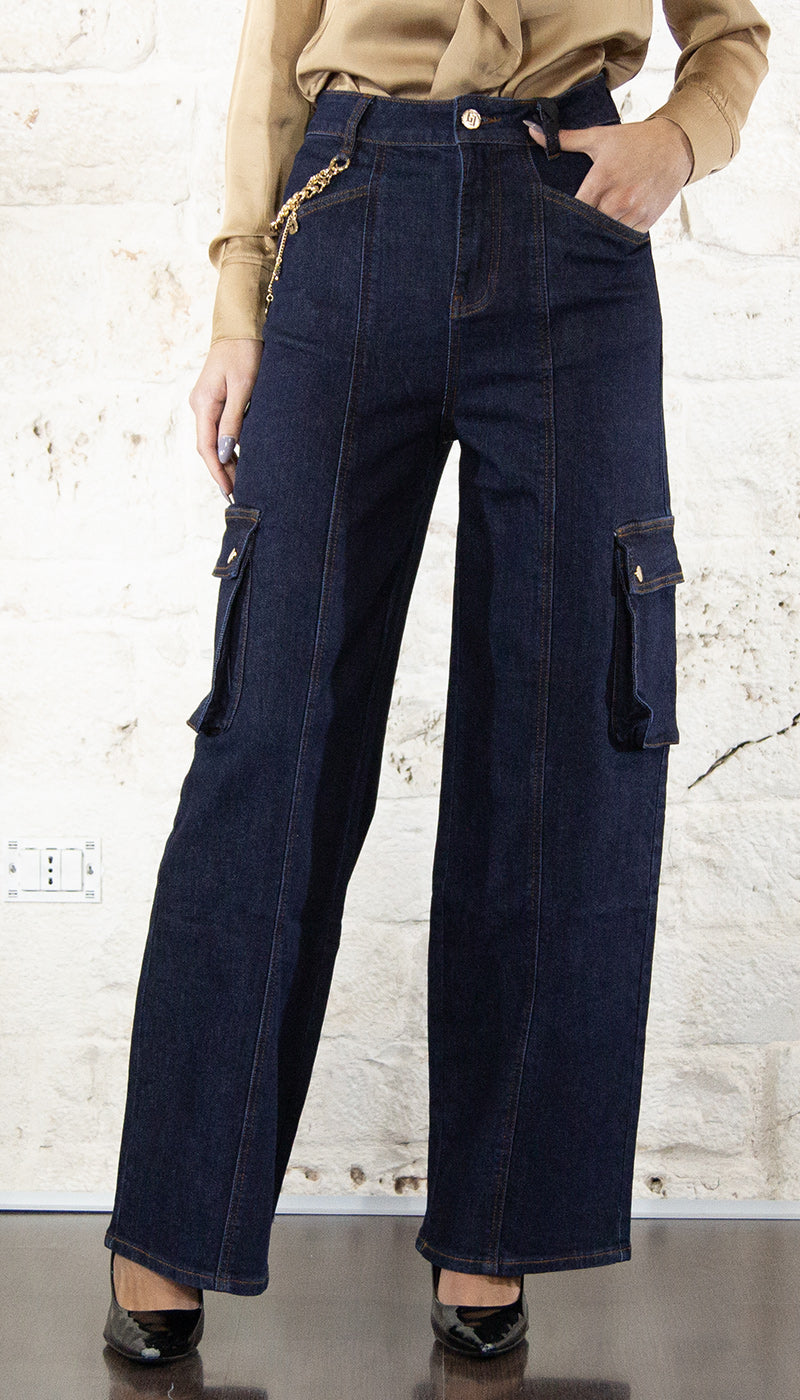 Gaudi Jeans cargo in cotone con catena