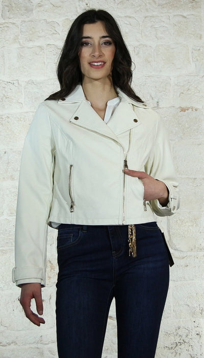 Gaudì Jeans Donna Biker similpelle bianco 411BD38002 Capispalla Donna - Boutique Luisa Trendy
