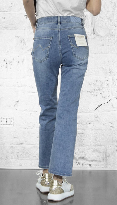 Gaudi Jeans flare cropped e tasche logo con strass Jeans - Boutique Luisa Trendy