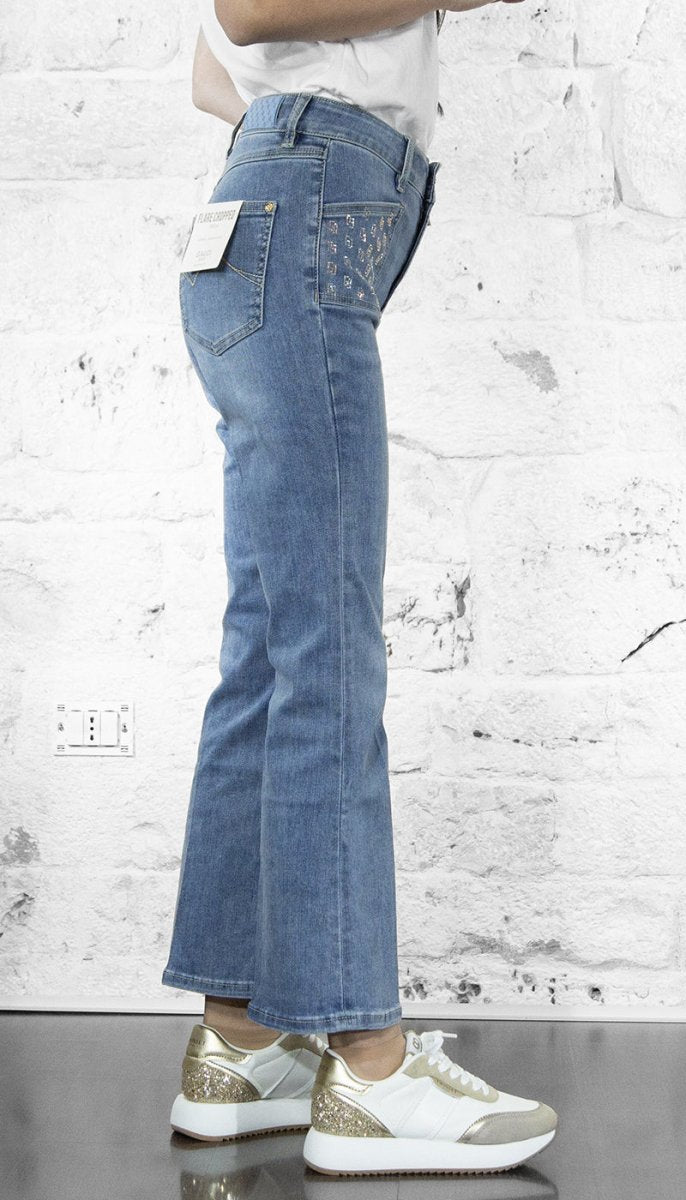 Gaudi Jeans flare cropped e tasche logo con strass Jeans - Boutique Luisa Trendy