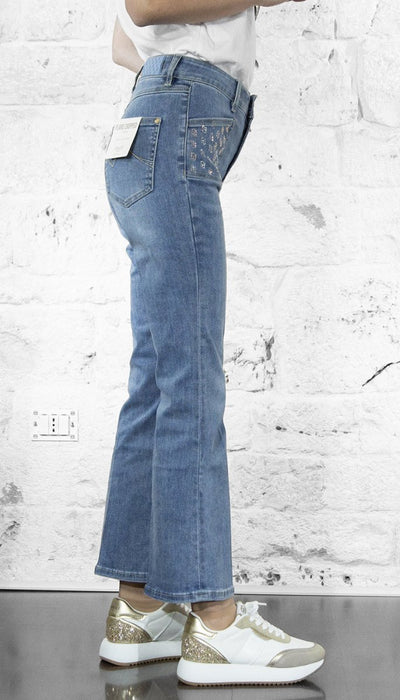 Gaudi Jeans flare cropped e tasche logo con strass Jeans - Boutique Luisa Trendy