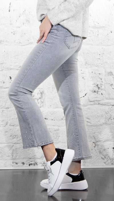 Gaudi Jeans grigio flare cropped con strass Jeans - Boutique Luisa Trendy