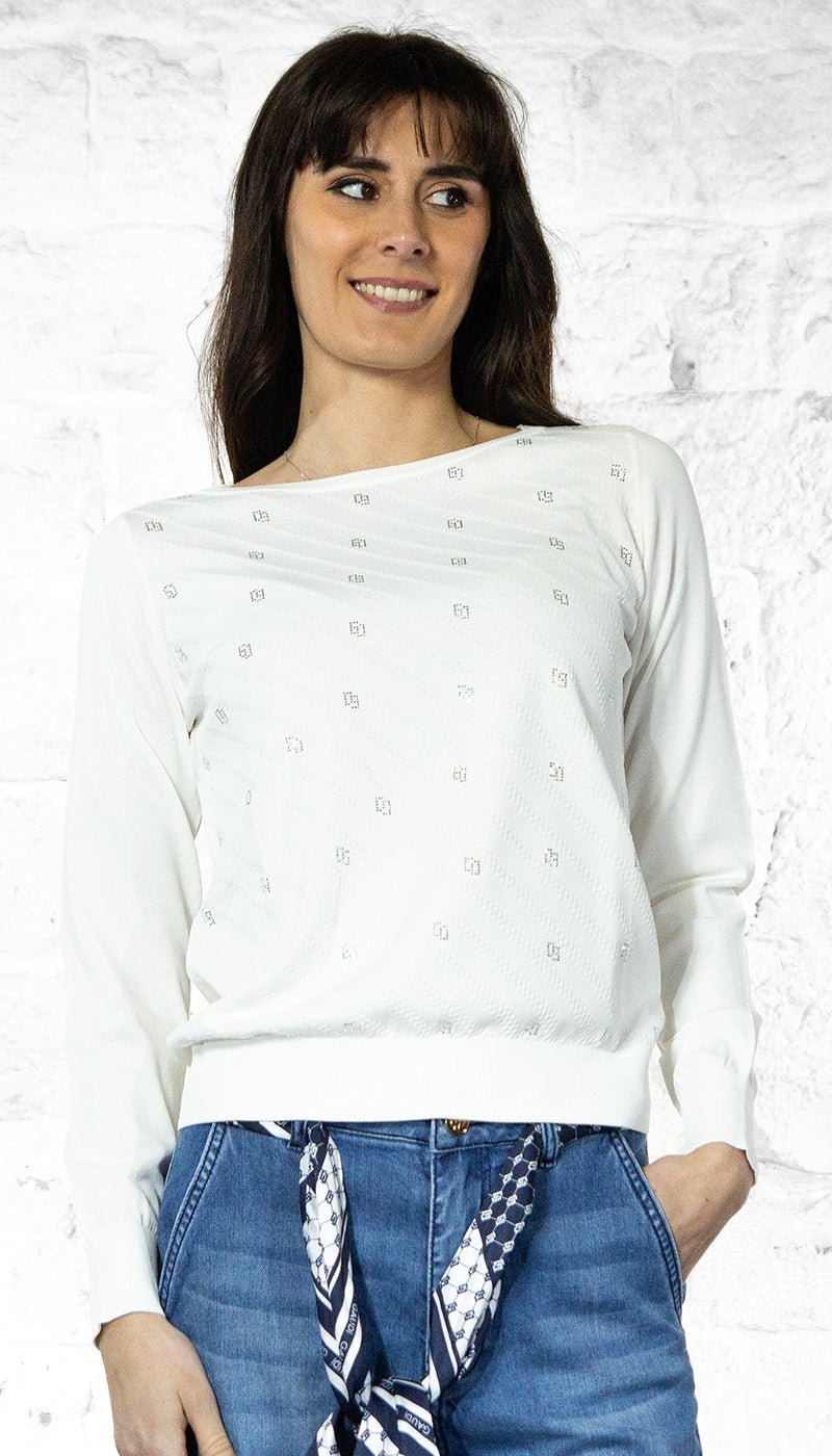 Gaudi Maglia con logo all over in strass e maniche lunghe 511BD53005 Maglie e cardigan Donna - Boutique Luisa Trendy