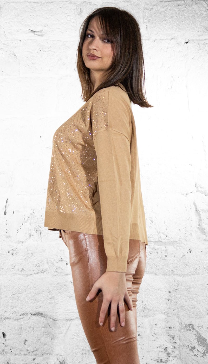 Gaudi Maglia con logo in strass all over Maglie e cardigan Donna - Boutique Luisa Trendy