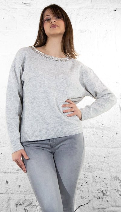Gaudi Maglia grigia da donna con strass Maglie e cardigan Donna - Boutique Luisa Trendy