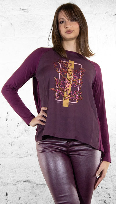 Gaudi T-shirt da donna in jersey e georgette con stampa T-Shirt e top - Boutique Luisa Trendy