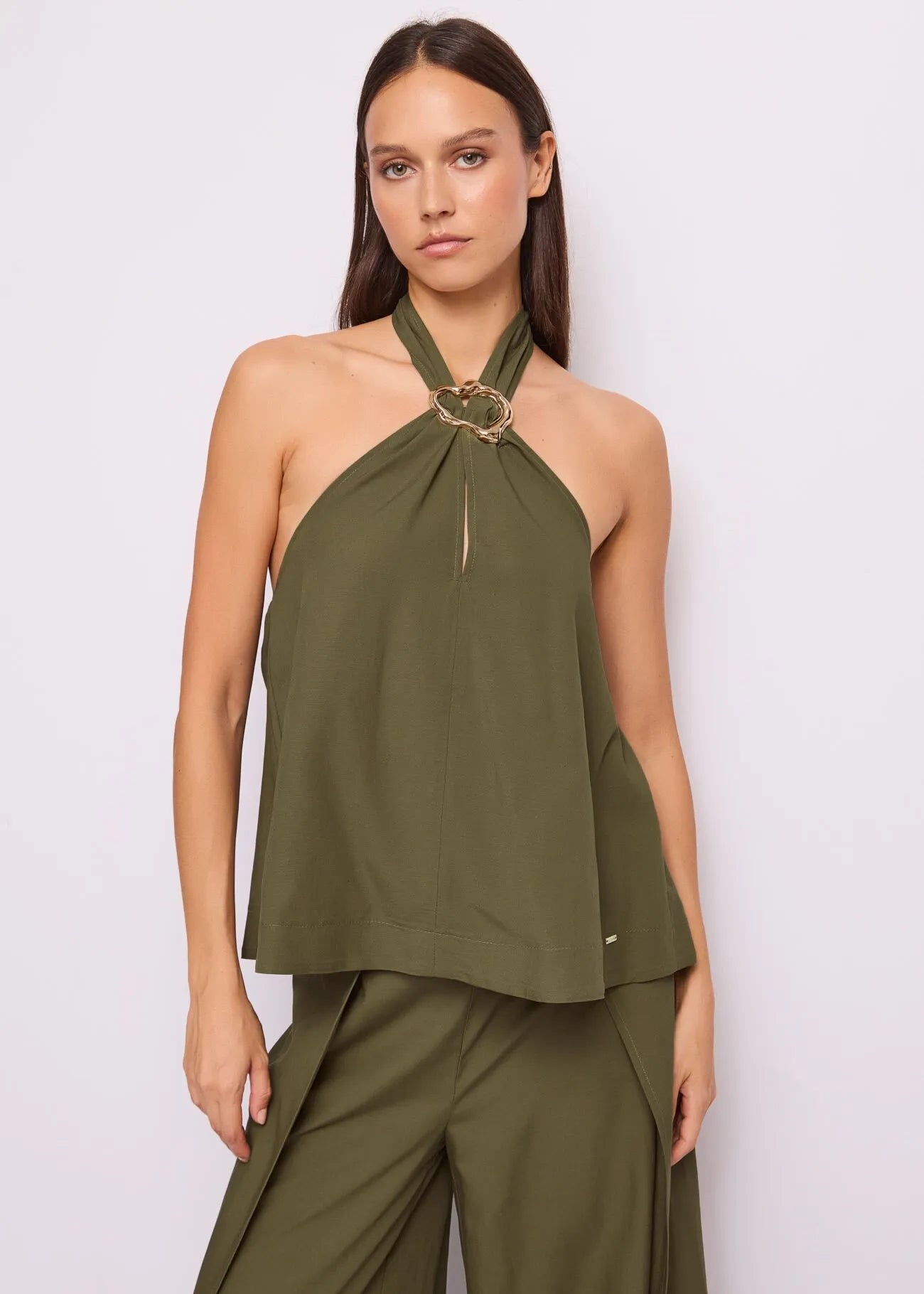 Gaudi Top verde da donna con dettaglio gioiello T-Shirt e top - Boutique Luisa Trendy