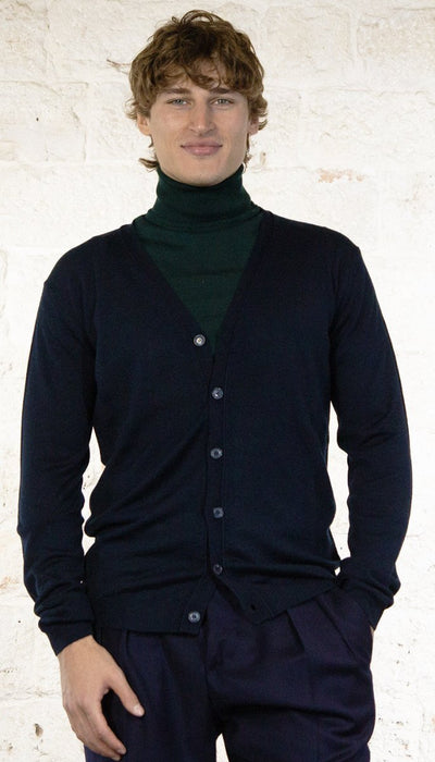 Havana & Co Cardigan blu in lana merinos Maglie e cardigan uomo - Boutique Luisa Trendy