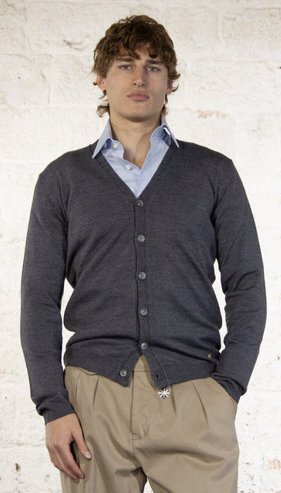 Havana & Co Cardigan grigio in lana merinos Maglie e cardigan uomo - Boutique Luisa Trendy