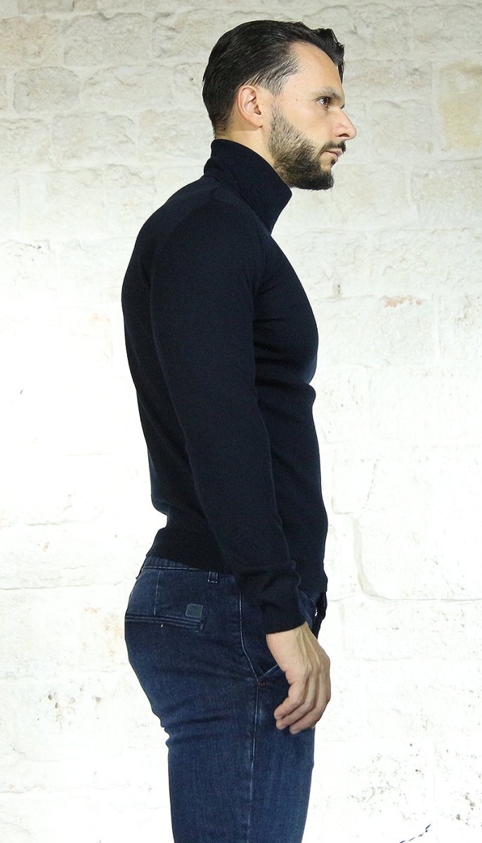 Havana & co Dolcevita uomo blu in lana Maglie e cardigan uomo - Boutique Luisa Trendy
