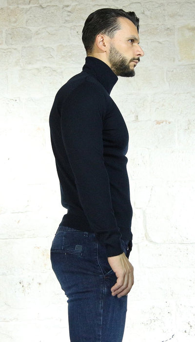 Havana & co Dolcevita uomo blu in lana Maglie e cardigan uomo - Boutique Luisa Trendy
