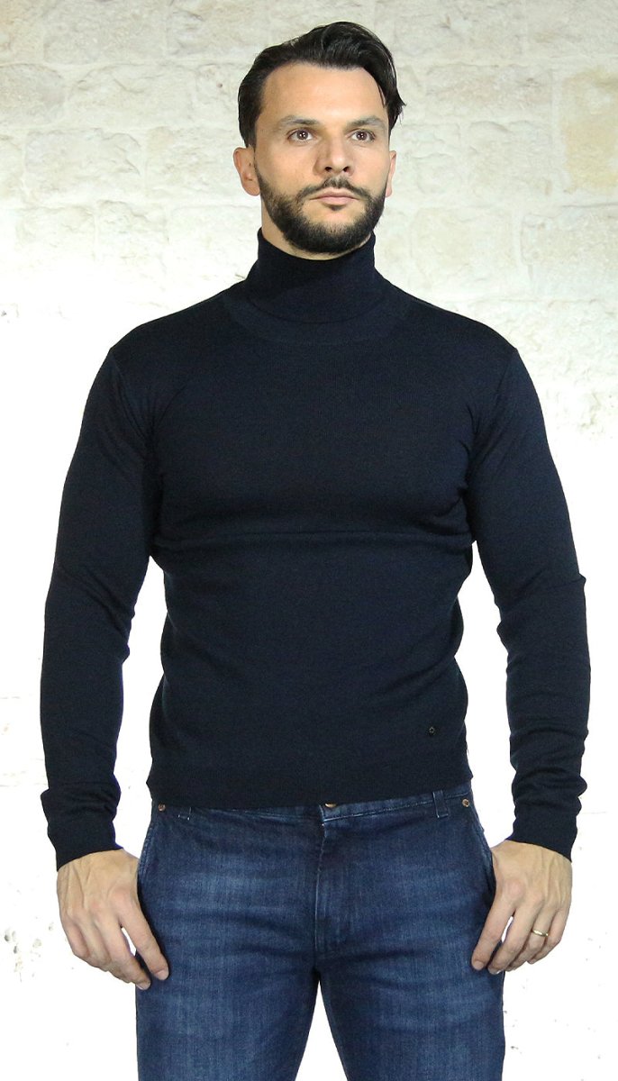 Havana & co Dolcevita uomo blu in lana Maglie e cardigan uomo - Boutique Luisa Trendy