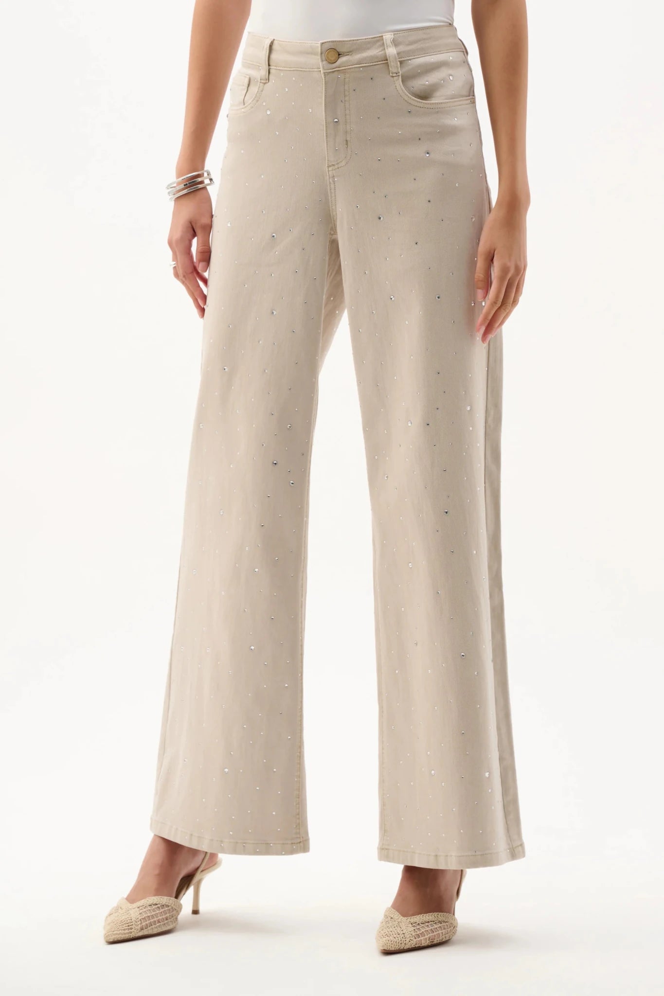 Joseph Ribkoff Jeans beige gamba larga con strass Jeans - Boutique Luisa Trendy