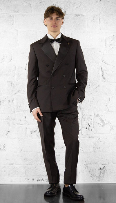 Manuel Ritz Abito doppiopetto marrone in lana con revers in raso Abiti e giacche - Boutique Luisa Trendy