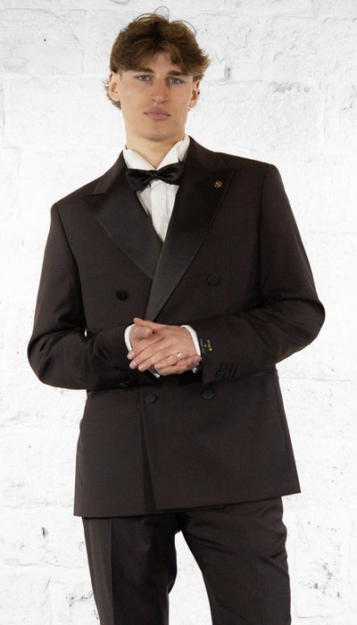 Manuel Ritz Abito doppiopetto marrone in lana con revers in raso Abiti e giacche - Boutique Luisa Trendy
