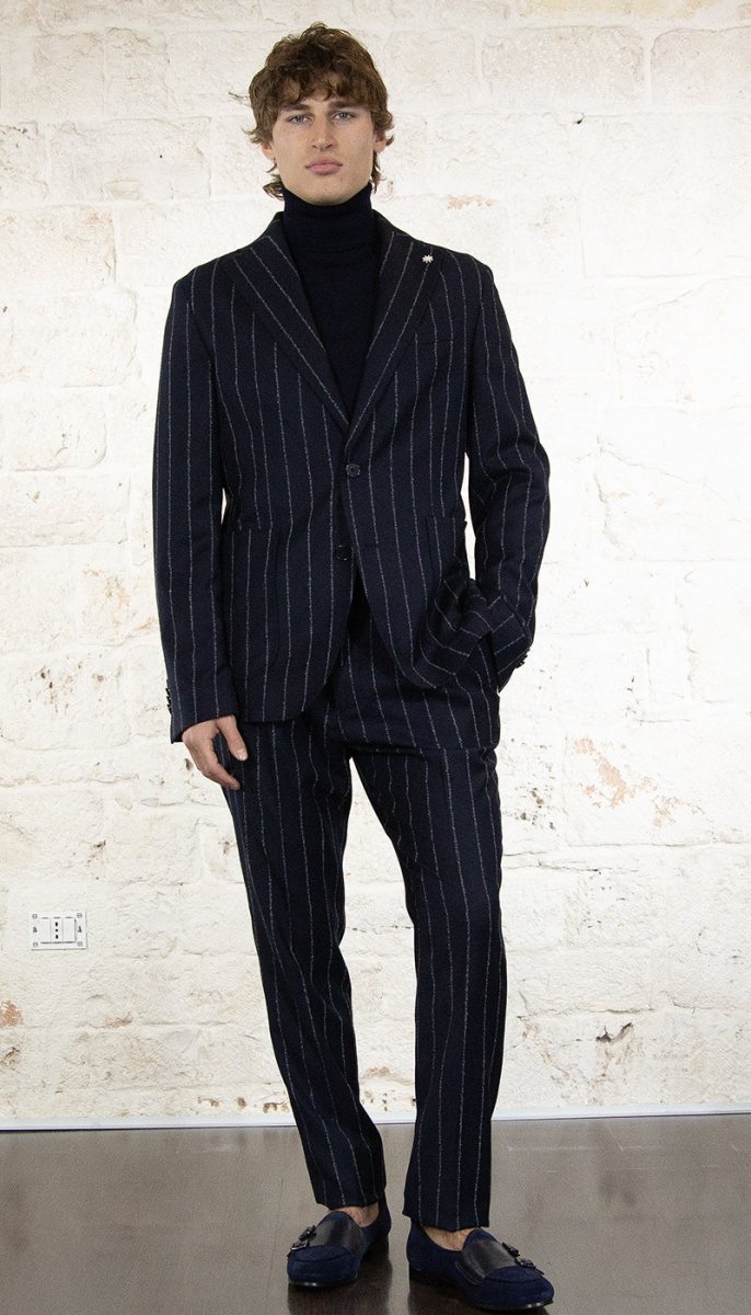 Manuel Ritz Abito slim regimental in flannella di lana stretch blu Abiti e giacche - Boutique Luisa Trendy