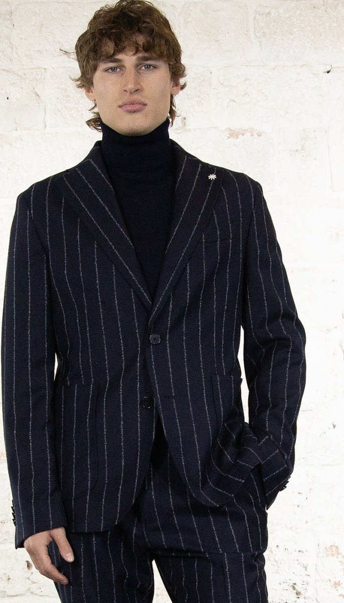 Manuel Ritz Abito slim regimental in flannella di lana stretch blu Abiti e giacche - Boutique Luisa Trendy