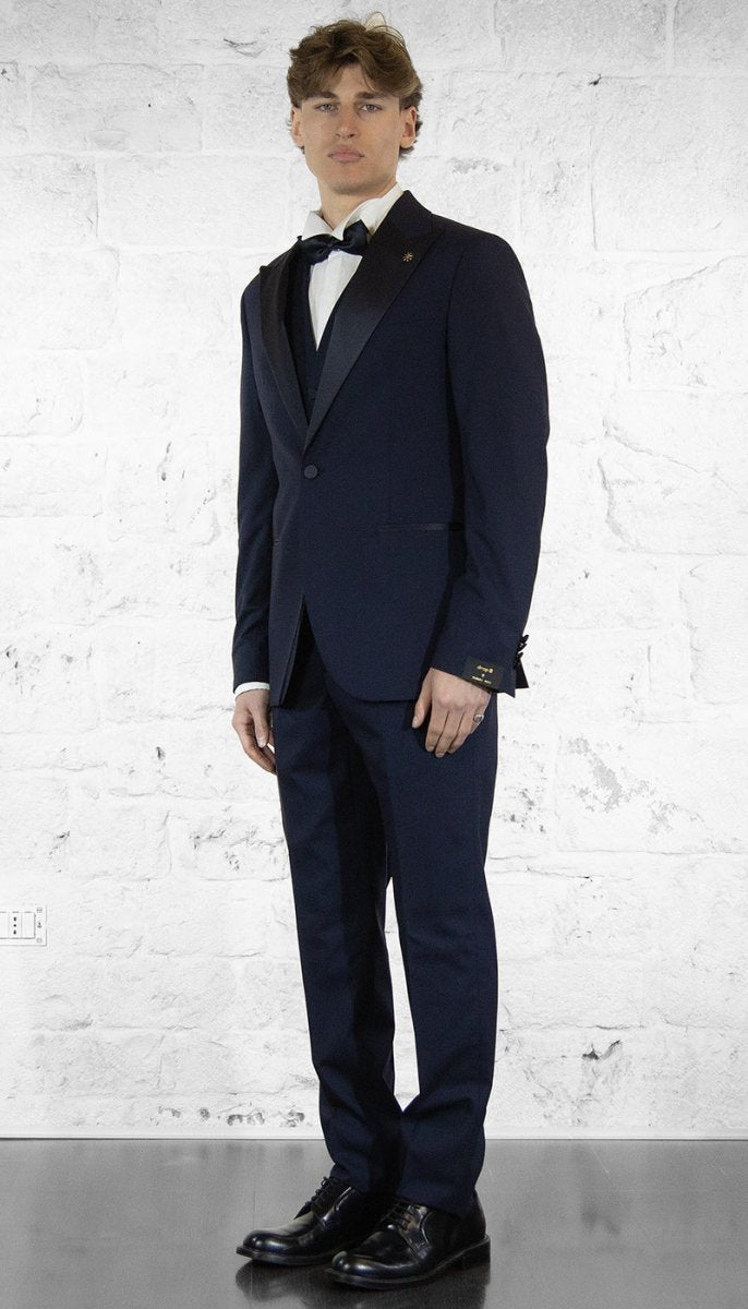 Manuel Ritz Abito smoking con gilet in lana stretch blu Abiti e giacche - Boutique Luisa Trendy