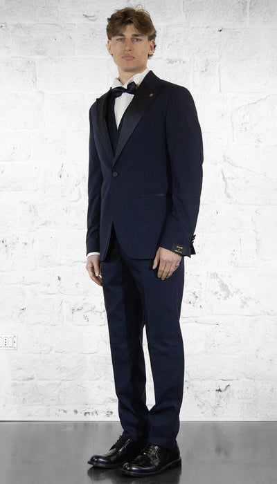 Manuel Ritz Abito smoking con gilet in lana stretch blu Abiti e giacche - Boutique Luisa Trendy