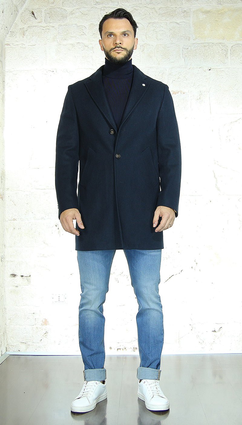 Manuel Ritz Cappotto blu monopetto in panno Capispalla Uomo - Boutique Luisa Trendy