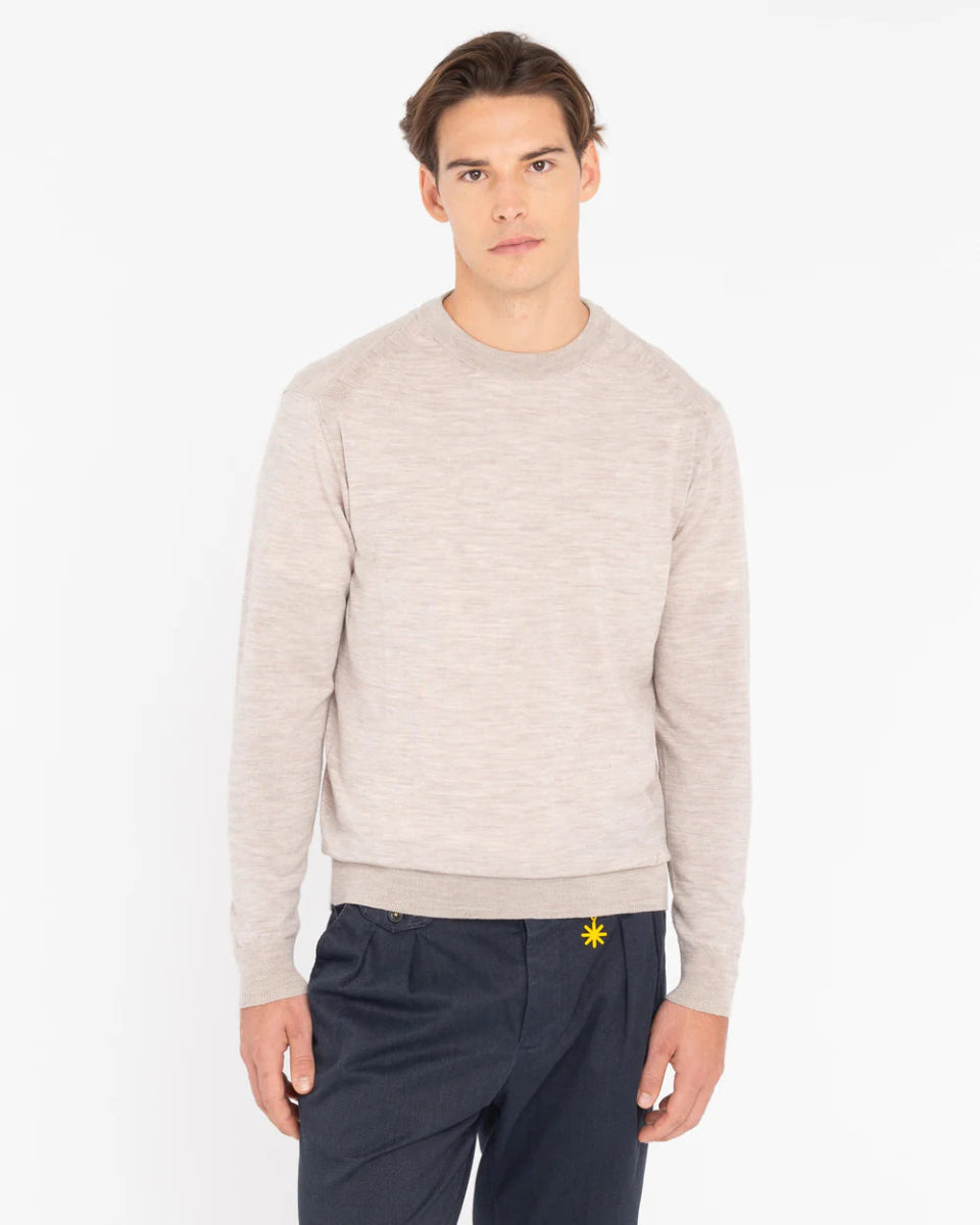 Manuel Ritz Maglia collo tondo pura lana beige Maglie e cardigan uomo - Boutique Luisa Trendy