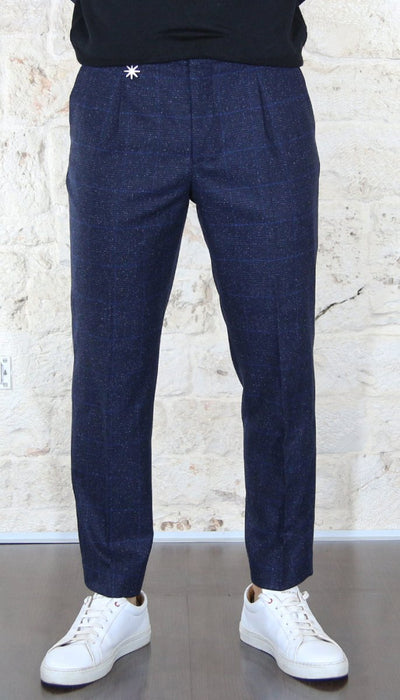 Manuel Ritz Pantalone baggy fit con pinces overcheck in lana Pantaloni Uomo - Boutique Luisa Trendy