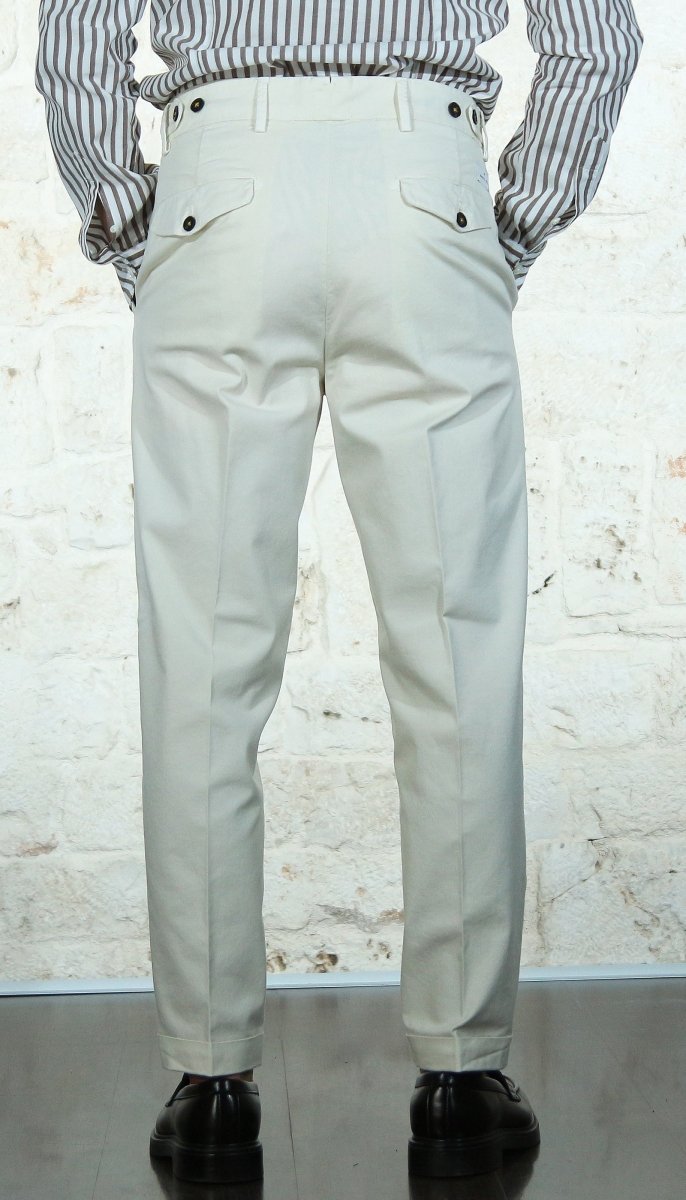 Manuel Ritz Pantalone doppia pinces baggy twill cotone stretch bianco Pantaloni Uomo - Boutique Luisa Trendy