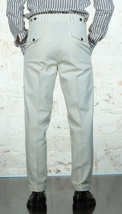 Manuel Ritz Pantalone doppia pinces baggy twill cotone stretch bianco