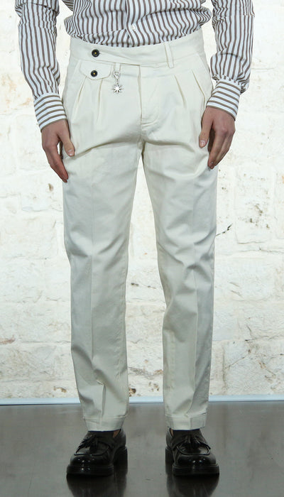 Manuel Ritz Pantalone doppia pinces baggy twill cotone stretch bianco